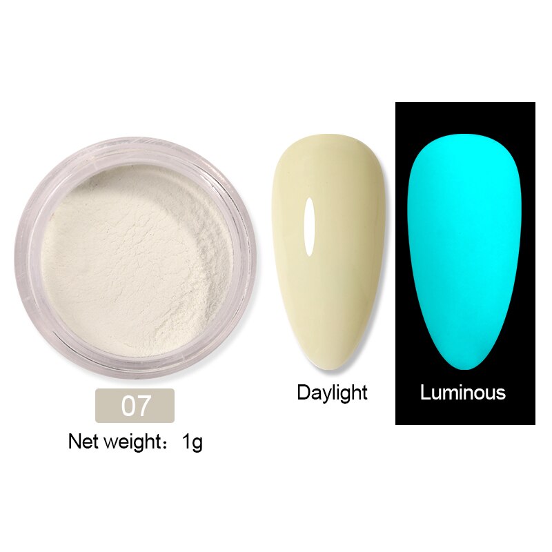 1 låda fluorescerande nagelpulver neonfosfor färgglad nagelkonst glitterpigment som håller längst 3d glödande självlysande dammdekorationer: 14