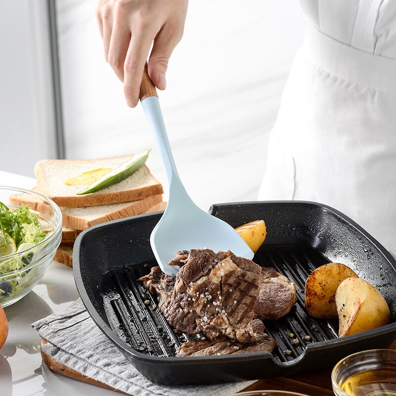 Morandi Blue Silicone Kitchenware Cooking Utensils Heat Resistant Kitchen Non-Stick Cooking Utensils Kitchen Baking Tools