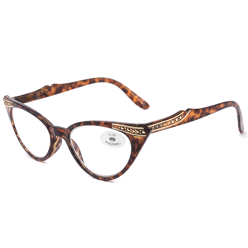 Ladies Reading Glasses Cat Eye Frame Elegance Women Presbyopic Eyeglasses +1.0 1.5 2.0 2.5 3.0 3.5 for Female Readers: 195124-Demi-C2 / +100