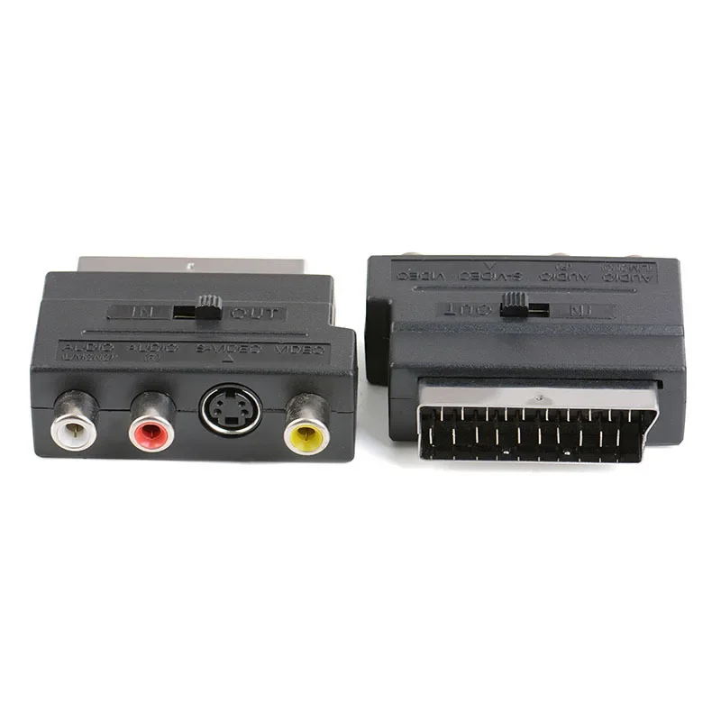 21Pin Scart Adapter AV Blok Naar 3 RCA Phono Composiet S-Video met In/uit Schakelaar Scart Adapter AV Blok Adapters