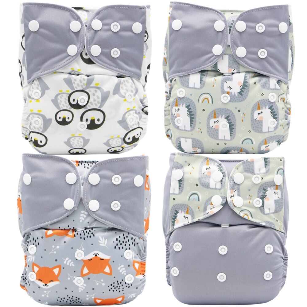 4pcs/pack Baby washable cloth diaper Reusable Nappy Cover Pocket dipers for baby products fralda ecologica couche lavable bebe: D
