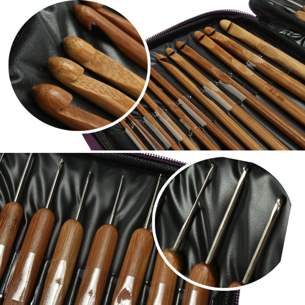 20 stuks haaknaalden met bamboe handvat, breigaren, breinaald, houten haaknaald, breigereedschap, naaiaccessoires