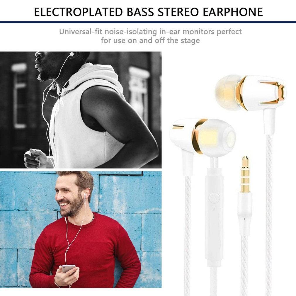 Wired Earphone Electroplating Bass Stereo In-ear Earphone with Mic Hansfree Call Phone Earphone for Android iOS