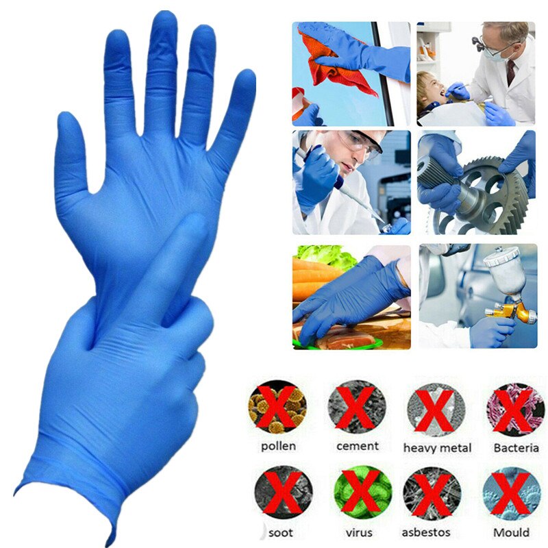 100pz Polvere di Trasporto Blu Guanti di Nitrile Esame Guanti Sterili