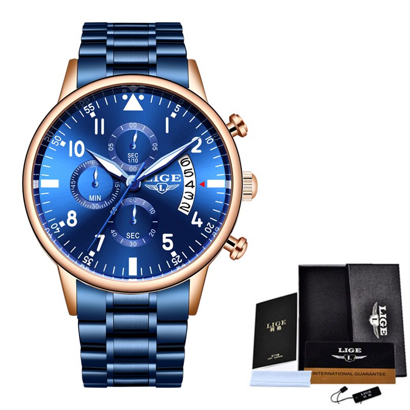 Luik Heren Horloges Top Brand Luxe Waterdichte 24 Uur Datum Quartz Klok Mannelijke Lederen Sport Polshorloge Relogio Masculino: Rose gold blue S