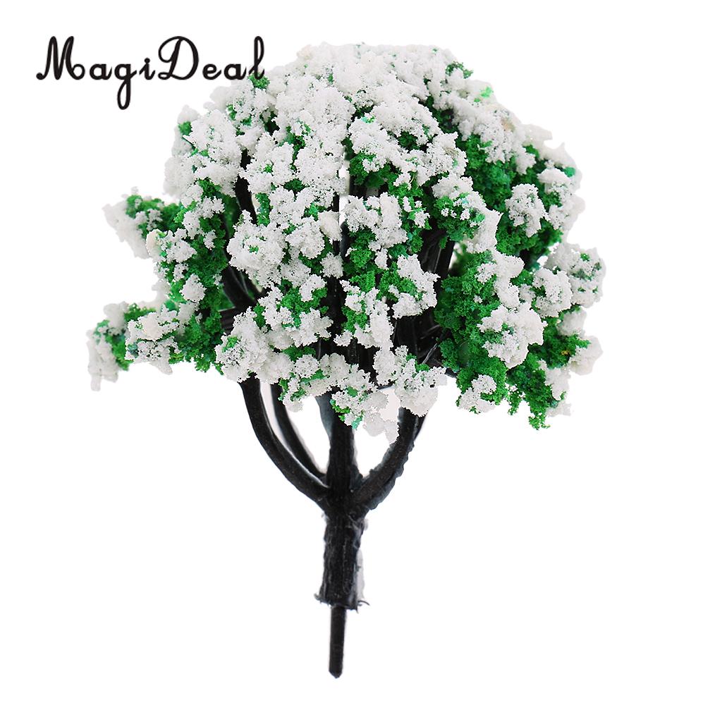 MagiDeal 10Pcs Train Railroad Garden Scene Scenery Landscape Model Trees N Scale with Flowers Model Building Kits Layout 6cm: White