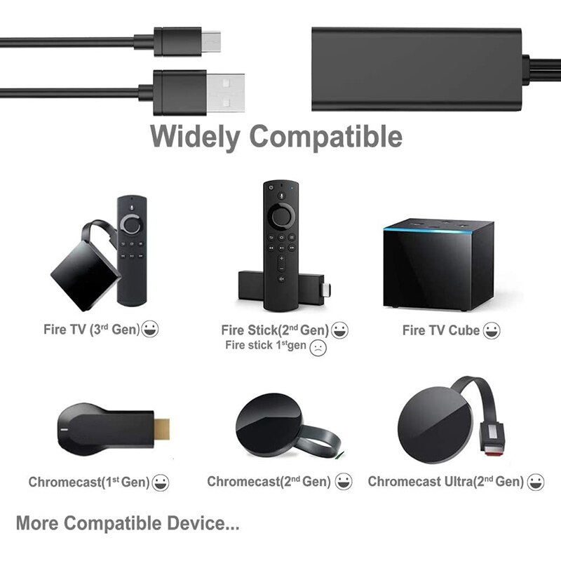 Adaptador Ethernet Para Fire Stick y Chromecast,Chromecast Ultra 4K, micro-usb a LAN Rj45 con Cable de alimentación 3.3Ft