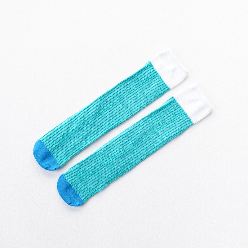3-12Y Baby Meisjes Kniekousen Contrasterende Golven Kids Over Knie Sokken Lange Lente Sokken Voor Prinses Kind: sky blue