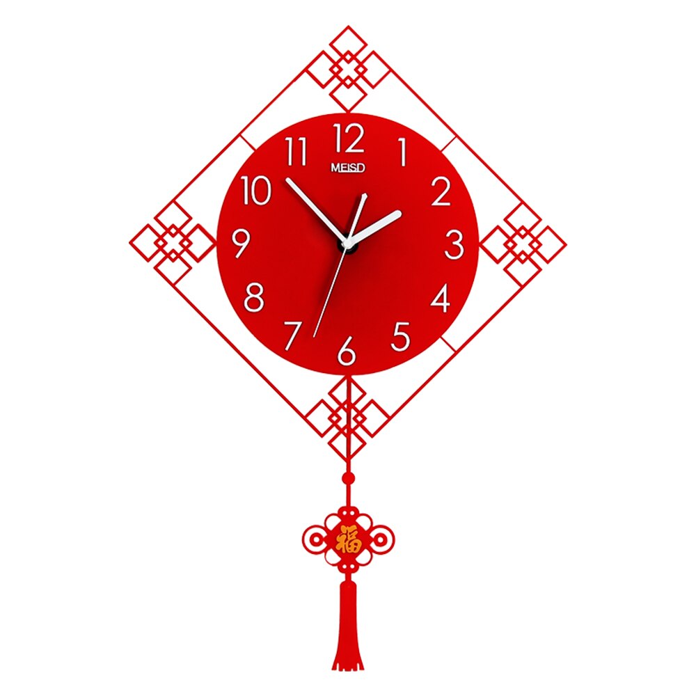 Chinese Style Silent Acrylic Large Decorative Pendulum Wall Clock Modern Living Room Home Decoration Wall Watch Stickers: Red