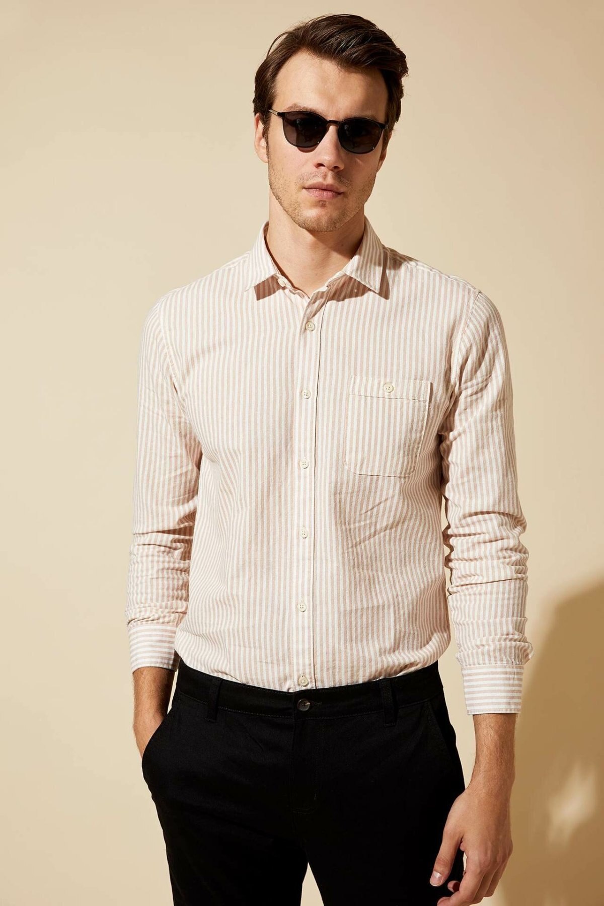 De hecho los hombres Formal de solapa para cuello de camisa Casual tejido Top, camiseta de manga larga Oficina negocio ropa superior Shirt-L5898AZ19AU: Rosa / XXL