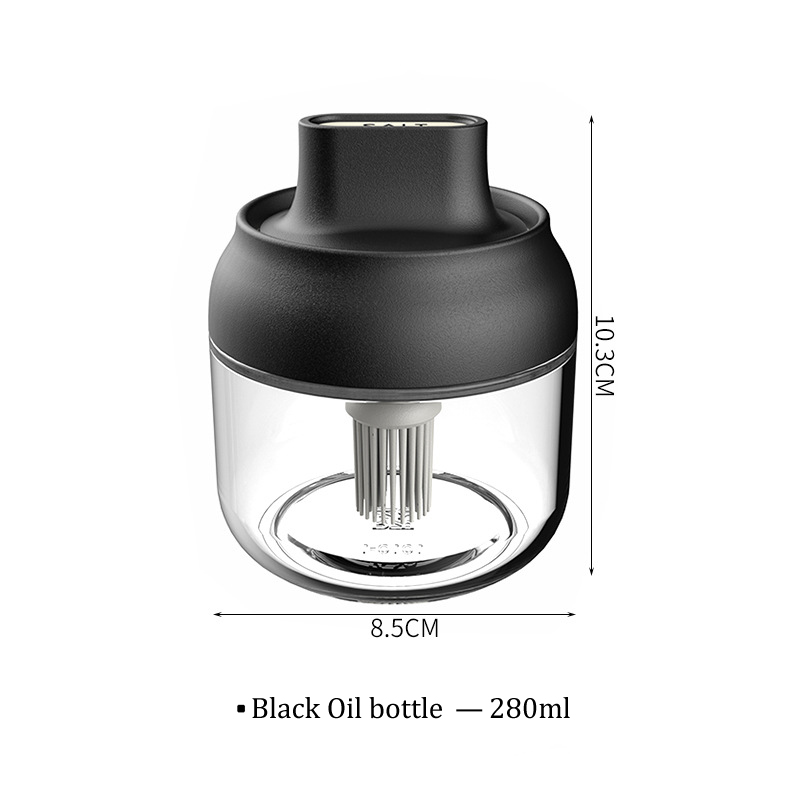 280ML Cover spoon integration honey glass Jar Spice Airtight Containers Condiment Salt Seasoning oil brush pot seasoning pot: Black oil bottle