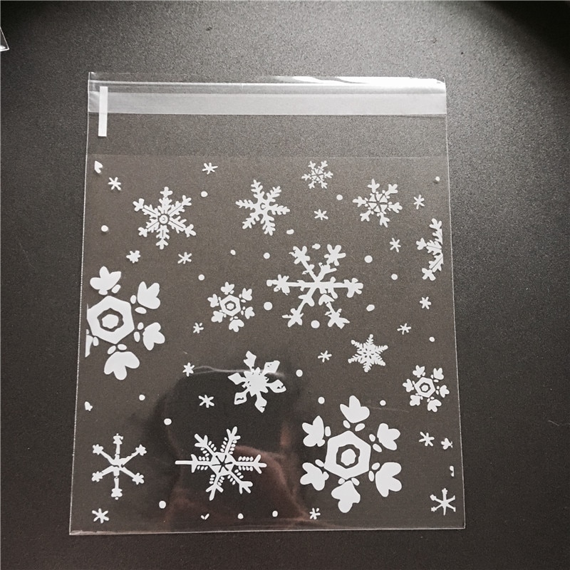 100pcs/lot 4 sizes Snowflake Transparent Plastic Self Adhesive Cookie Packaging Bag Wedding Candy Decoration Bag