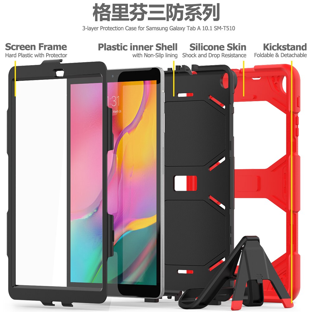 Hoesjes voor samsung galaxy tab  a 10.1 hoes afneembare kickstand siliconen schokbestendige tablethoes voor galaxy  t510/t515