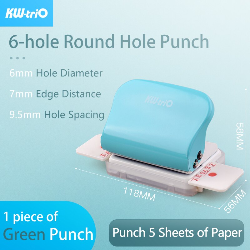 KW-triO – perforateur de papier à 10 trous pour papier A4/B5/A5, 30/26/20 trous pour le bricolage, perforateur de trous pour feuilles de papier, fournitures scolaires: Green 6-Hole Punch