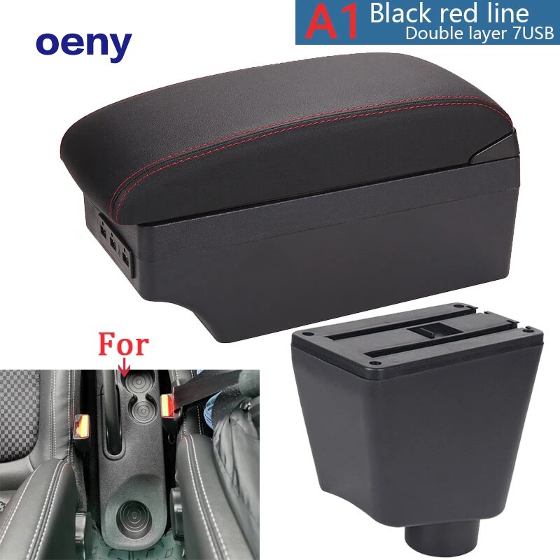 For Renault Clio 4 Captur Armrest For Renault Captur armrest box accessories Storage box cup holder ashtray USB LED: A1 Black red 7USB