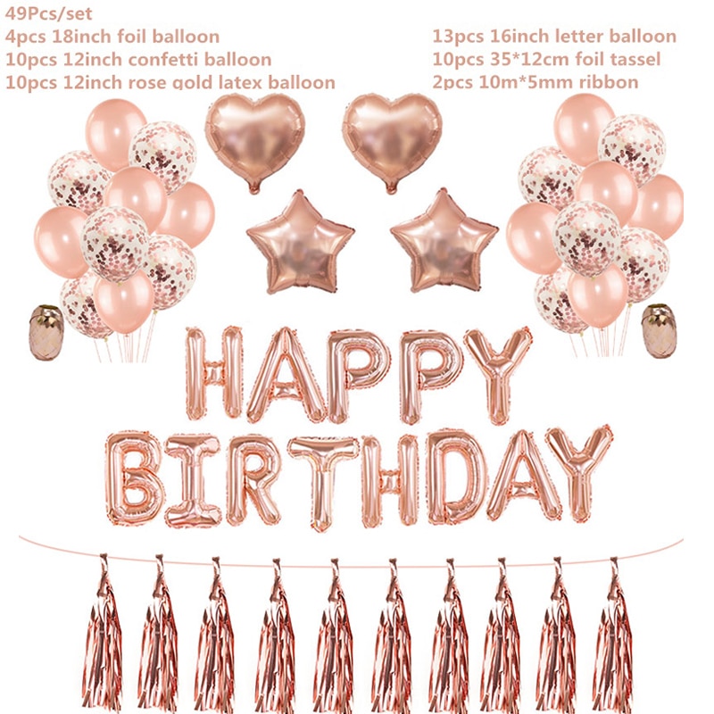 1Set Happy Birthday Decoration Balloons Rose Gold Letter Foil Ballons Kids Adult Birthday Party Decorations Globos Anniversary