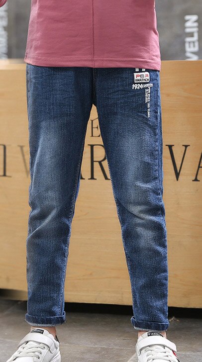 Teenager drenge jeans efterår børn bukser afslappet blå bomuld mid elastisk talje bukser til dreng jeans børn tøj: 11