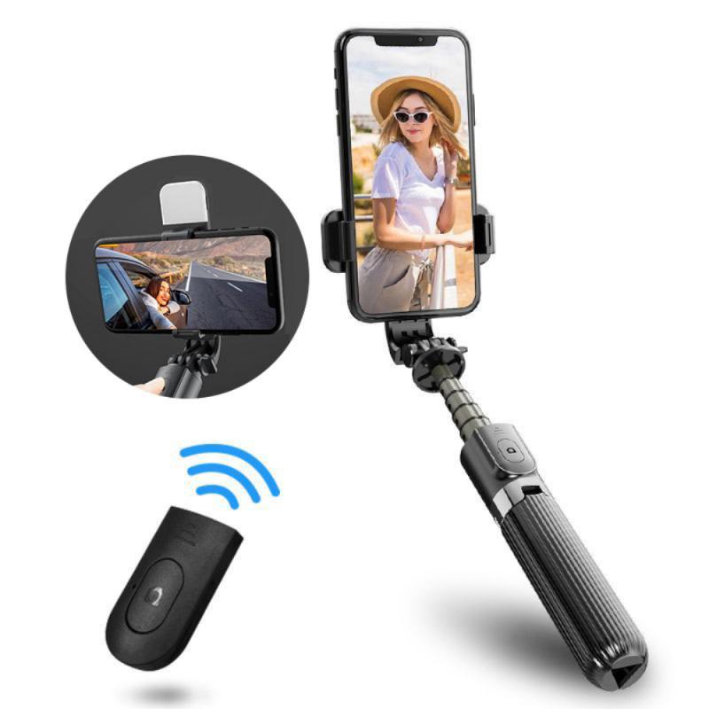 Draagbare Verborgen Statief Bluetooth Selfie Stok Uitschuifbare Selfie Stok Aluminium Statief Voor Iphone Samsung Telefoon Vulling Licht