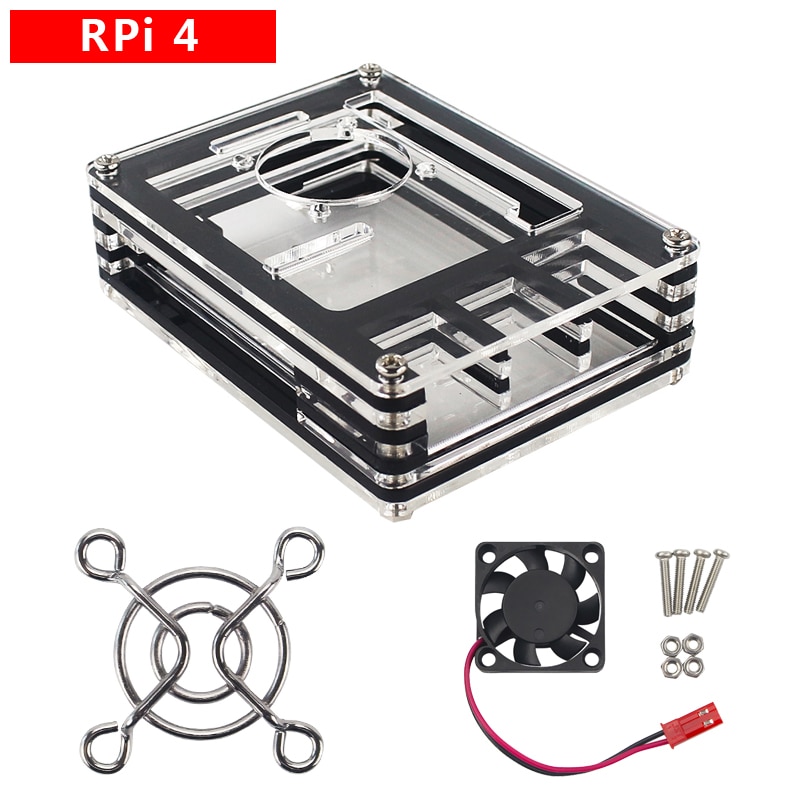 Raspberry Pi 4 Model B 9 Layer Acrylic Case Box Protective Enclosure Shell with Cooling Fan Protect Cover for Raspberry Pi 4