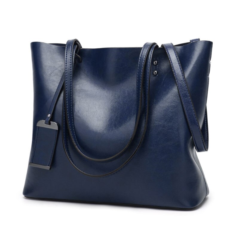 Dametaske skuldertaske pu messenger taske tote bag bucket taske mor taske ensfarvet indkøbstaske big bag trend: Dyb blå