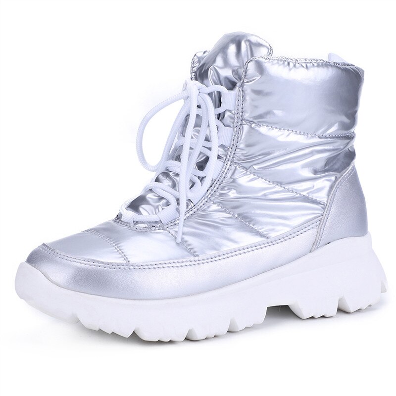 Morazora Winter Vrouwen Laarzen Lace Up Platform Dikke Bont Snowboots Waterdicht Schoeisel Dames Enkellaars Vrouwen Katoen: Zilver / 10