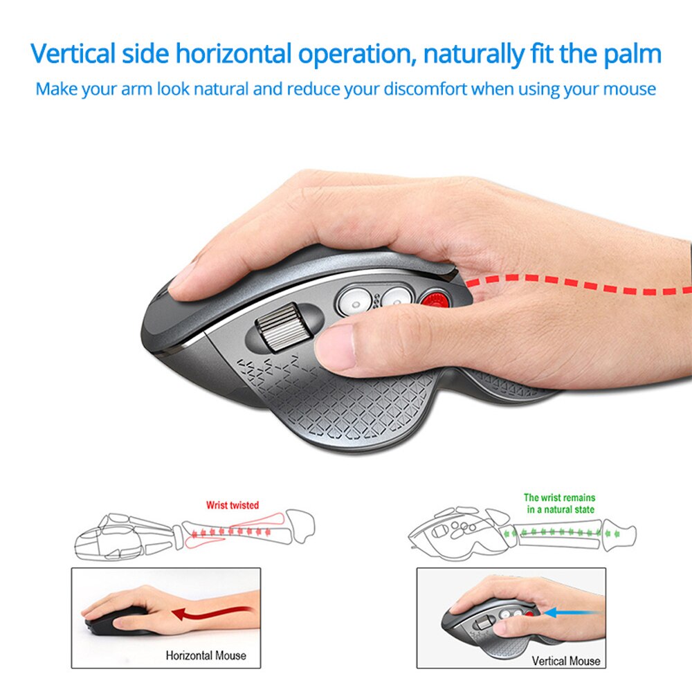 Ratón inalámbrico Vertical para juegos, Mouse ergonómico con rueda lateral para PC/portátil, 6 botones, 2,4 GHz