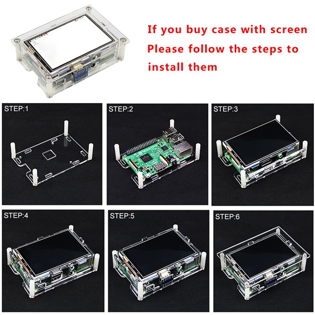 For Raspberry Pi 4 Model B Acrylic Case Transparent Shell for 3.5inch HDMI Touch Screen Display Enclosure