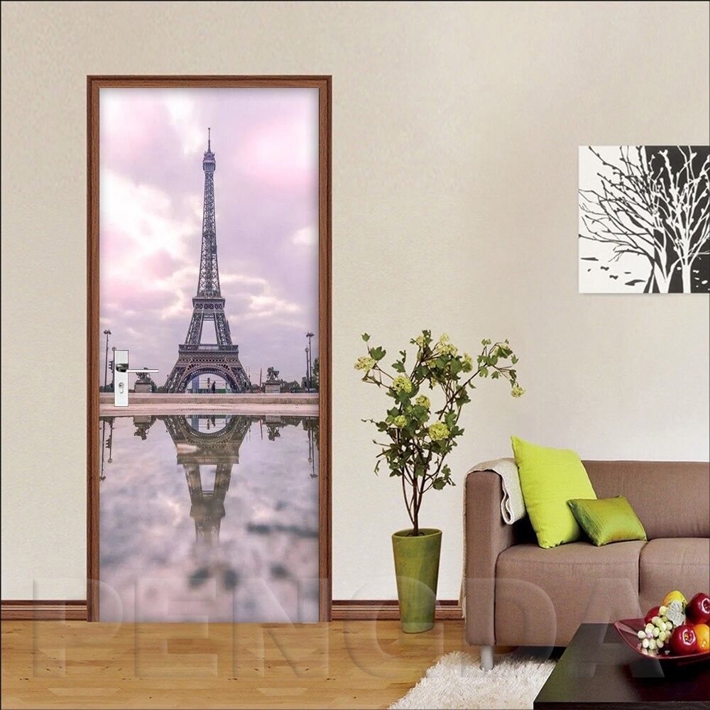 Självhäftande 3d papper 2 st renovering paris torn landskap diy pvc klistermärken dörr vattentät heminredning dekal tryck konst bild: Dörr yxcv 2715-07 / 95 x 215cm