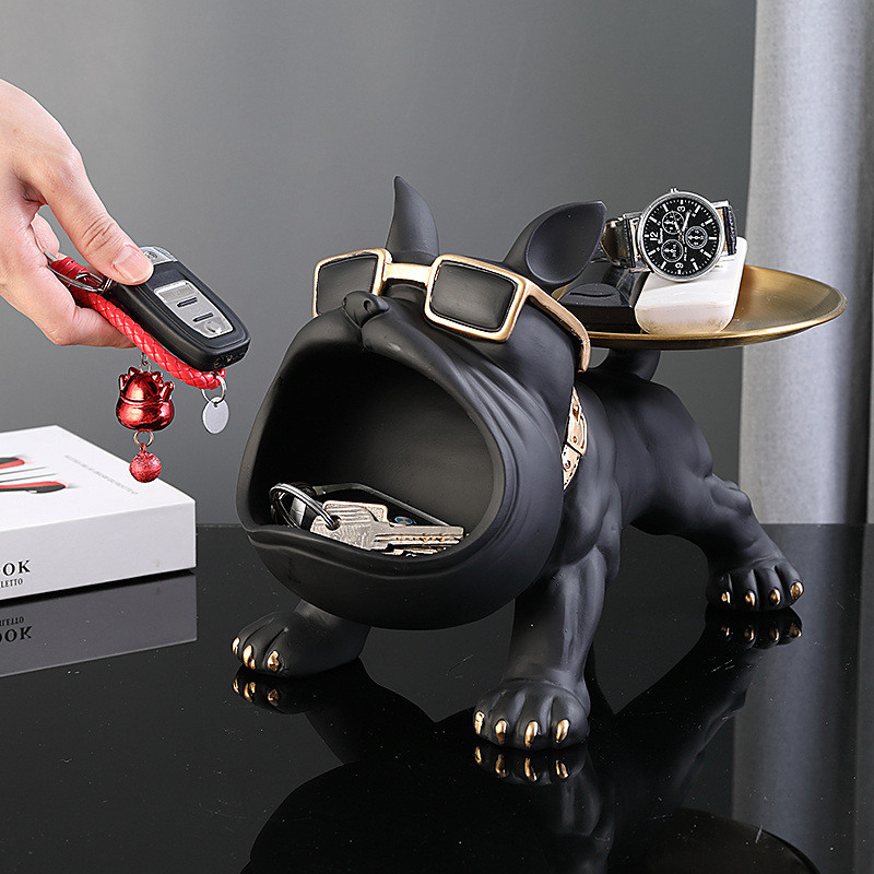 Bulldog Hars Standbeeld Opbergdoos Beeldje Hond Home Decor Dier Ornament Craft Art Sculptuur Beeldje Thuis Puppy Sculptuur: Black