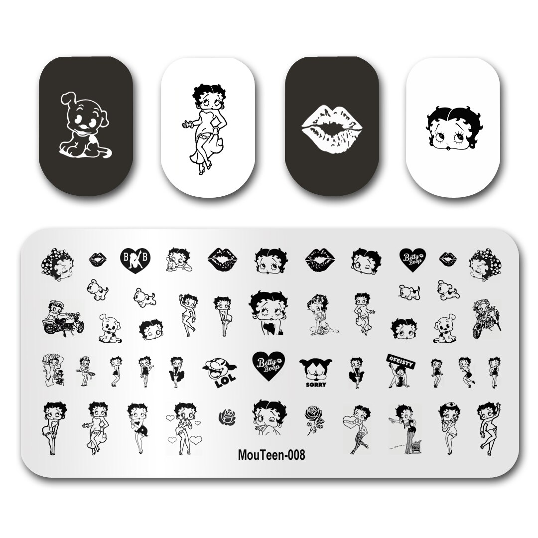Nail art stempling mouteen 018 gotiske bogstaver magiske tal ord negle stempling plader manicure sæt til neglestempling: Mouteen 008