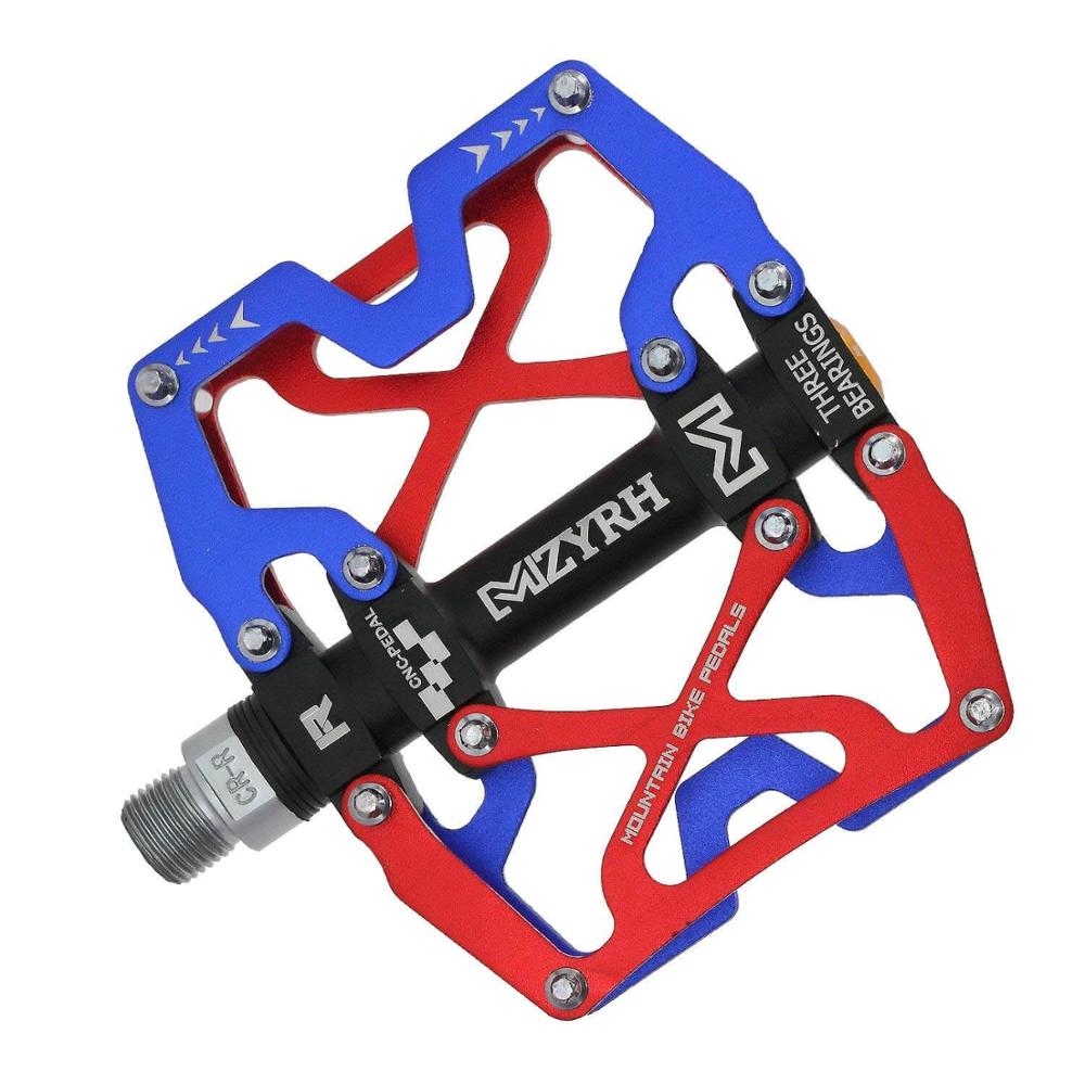 Mzyrh mountain mtb cykel brede pedaler 9/16 "cykling forseglet 3 lejepedaler cnc bearbejdet smurt forseglet bærende platform pedaler: Rød og blå