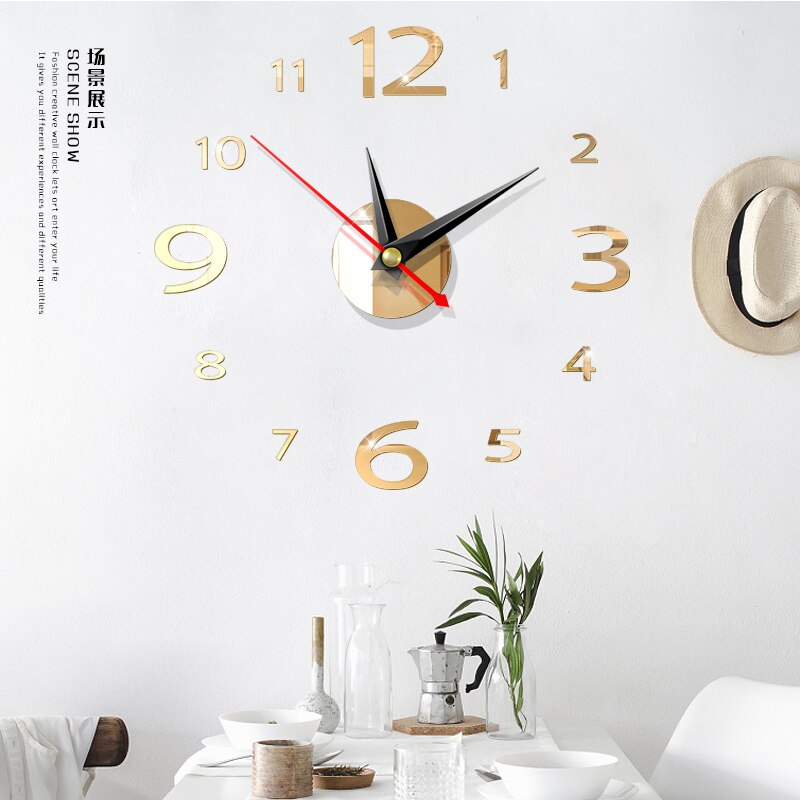 Relógio de parede 3d de acrílico espelhado, relógio para parede de diy, decoração de casa, agulha moderna de quartzo, adesivos para parede