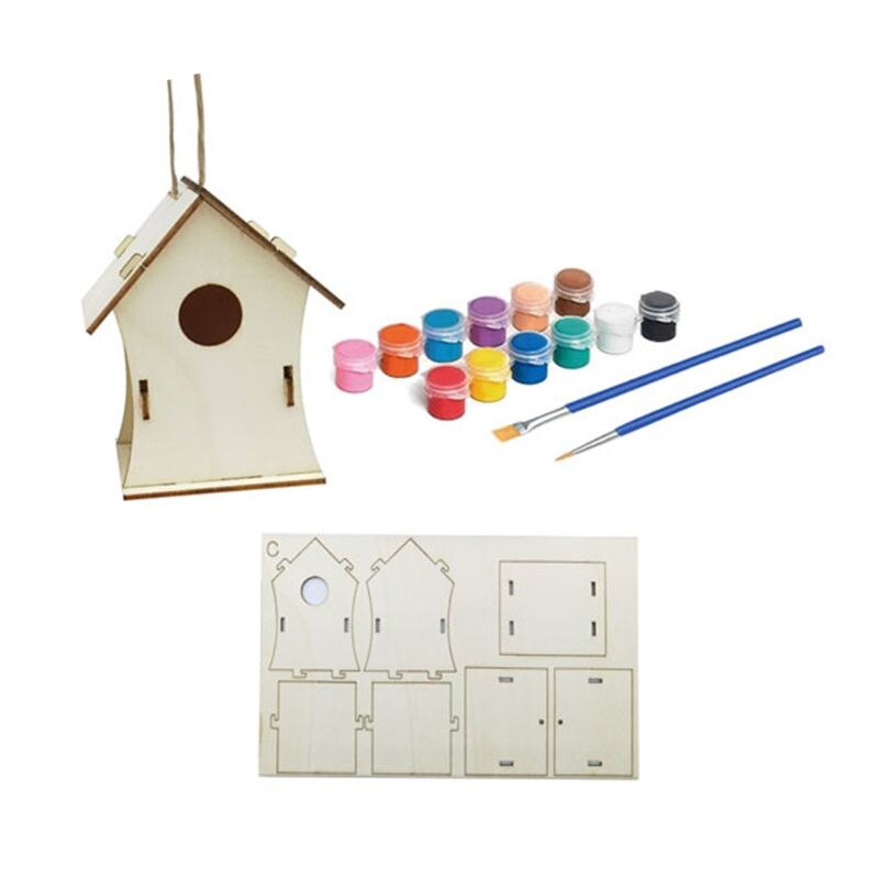 Diy fuglehus maleri kit bygning fuglehus maler børster træ kunsthåndværk: C