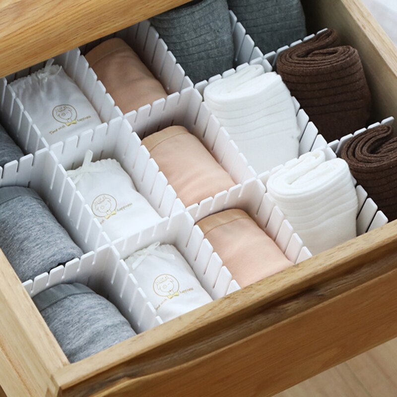 4Pcs Adjustable Grid Drawer Dividers DIY Plastic Closet Tidy Organizer Container for Underwear Socks Belt Office Supplies