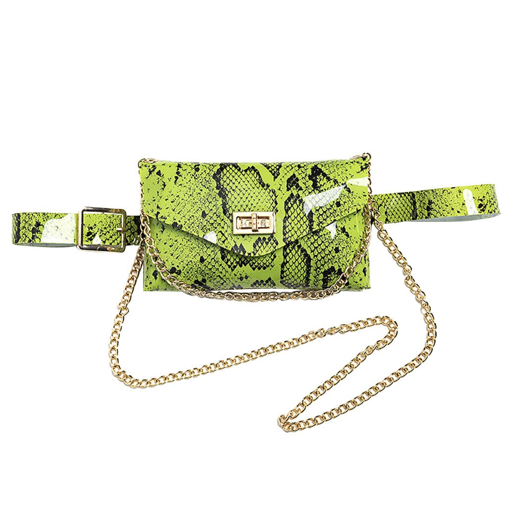 Neon- GrüNe Schlange Druck Taille Tasche Gürtel Tasche Frauen Serpentin PU Leder Taille Brust Taschen Weibliche fanny Pack Heuptas