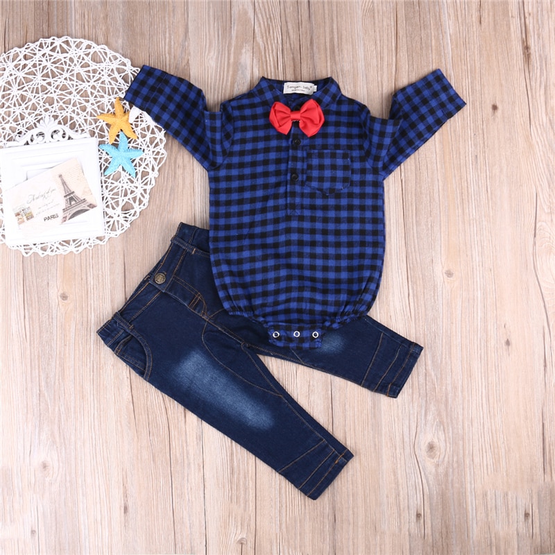 Baby Suit Childrens Suits 2Pcs/Set Kids Baby Boys Business Suit Plaid Shirt+Pants Set For Boys For Formal Party 0-18m