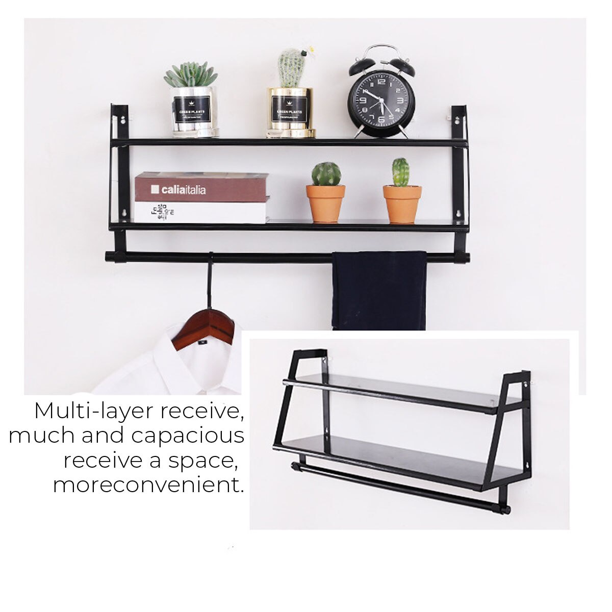 Matte Black Towel Rack Bathroom Shower Towel Holder Aluminum Wall Mounted Towel Bar Hanger Storage Shelf