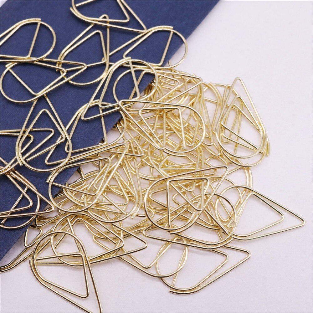 Clips de papel para modelado, Material metálico con forma de gota de agua, marcapáginas de color dorado, plateado y negro, 2,5x1,5 cm, 50 unids/lote