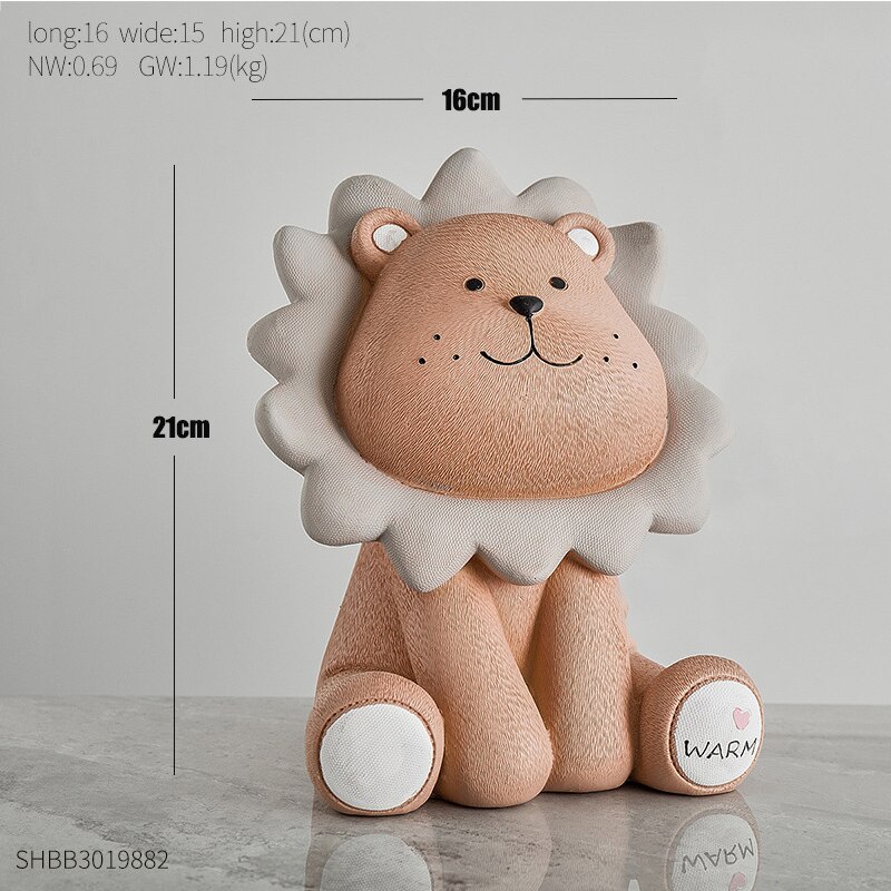 Dessin animé Lion tirelire résine créative ornements chambre café bureau placard bureau décoration de la maison enfants décor de mariage: Brown large
