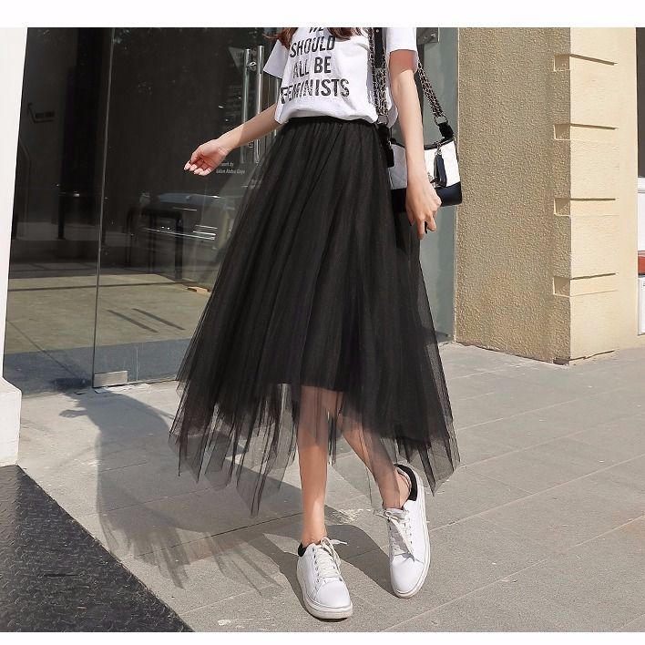 Zomer Half Lengte Elastische Rok Zwart Roze Mesh Rokken Voor Vrouwen Rok Kant Tule Bouffant Puffy Rok Mode Tutu Rokken