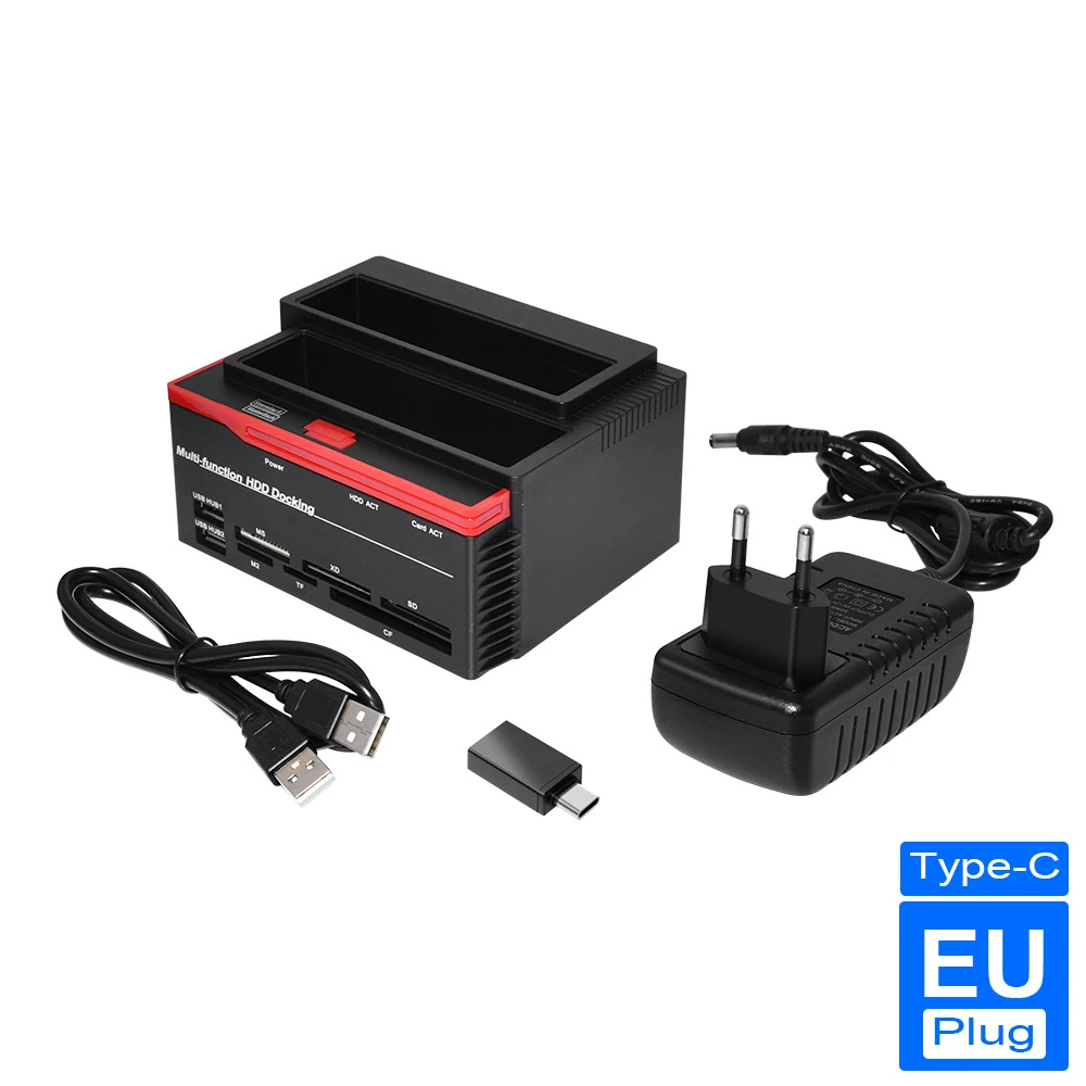 2.5/3.5" SATA IDE HDD Docking Station Clone HDD Enclosure USB 2 Ports USB 2.0 Type C Hub MS/M2/XD/CF/SD/TF Card Reader: grey