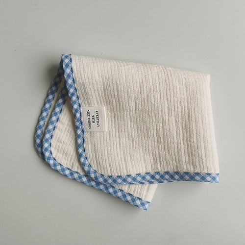 Korean Style Cute Cotton Gauze Checked Edging Napkins Placemats Rags Dust Cover Photo Background: Blue plaid
