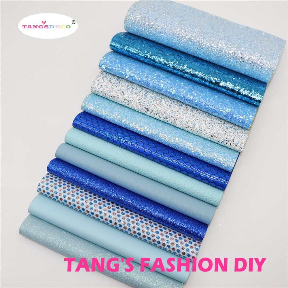12pcs MIX STYLE Blue color mix PU leather set/synthetic leather set/DIY fabric artificial leather