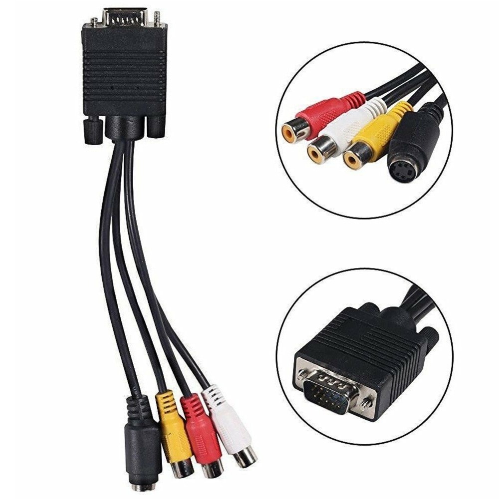 VGA macho a s-video 3 RCA Jack hembra compuesto AV salida de TV Adaptador convertidor Cable de vídeo para ordenador portátil PC HDTV