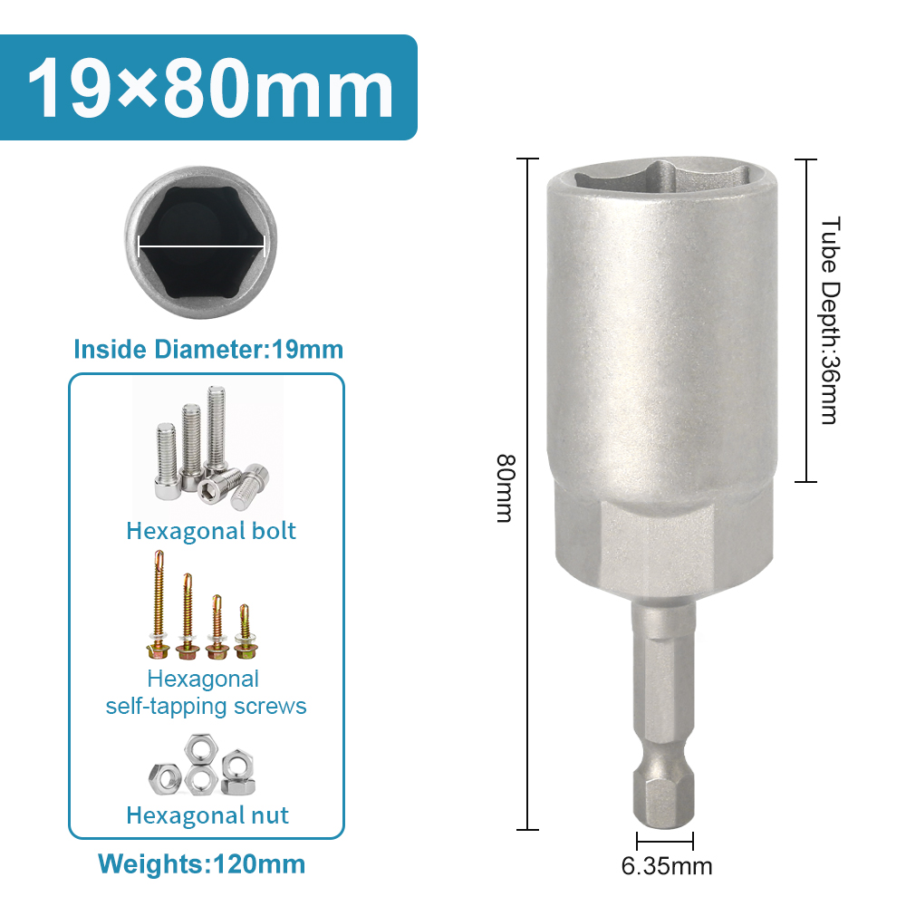 Length Deepen Impact Socket Adapter 5-19mm Power Nut Driver Socket Set 1/4-inch Hex Shank Screwdriver Key Head Hand Tool 1PC: green