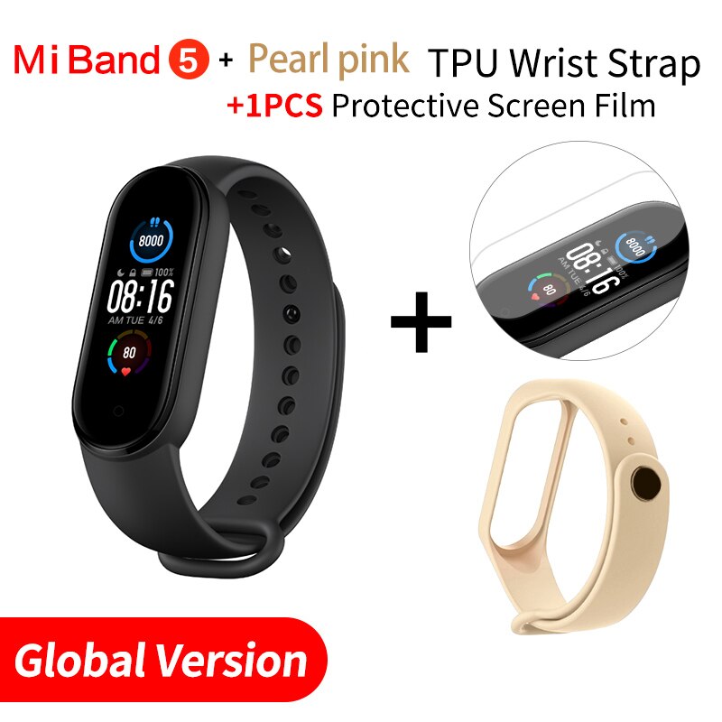 Global Version Xiaomi Mi Band 5 Smart Bracelet AMOLED Dynamic Color Display Bluetooth Sport Fitness Tracker Fitness Smartband: Add Pearl pink Strap