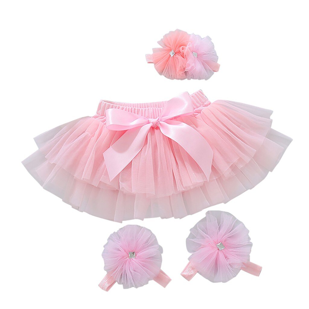 Jupe Tutu pour enfants en bas âge # p4 | Bande de cheveux en maille, avec nœud papillon, sangle de pieds, pour enfants, fête, danse princesse, Ballet: Rose / 3T