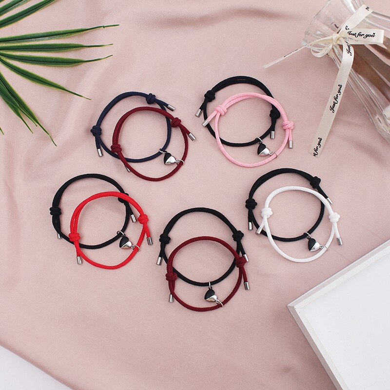 Pulsera magnética con abalorios para parejas, brazalete de amor de larga distancia, con piedras de deseos