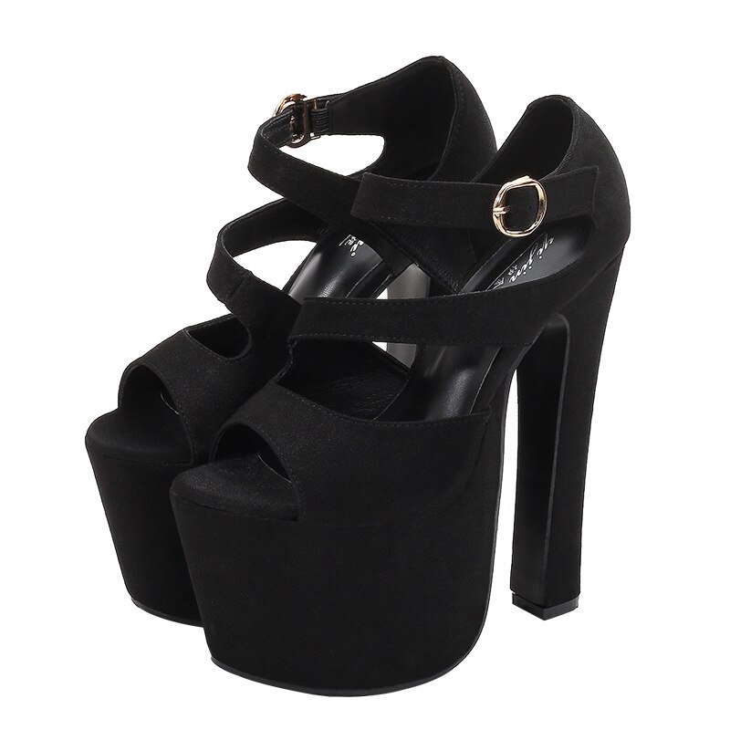 PRETO BRANCO Sexy Nightclub Super High Heel 17CM Thick Heel Sandals Hate Sky High Model Catwalk Shoes Banquet Dress Shoes ZYW: 35