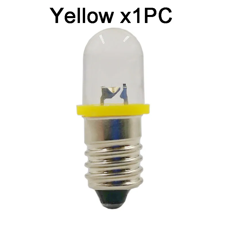 E10 Screw LED Light Beads DC 12V 18V 24V Indicator Lighting Bulb Blue Yellow Red Green White Color Lighting DIY Accessroies: Yellow / 1W